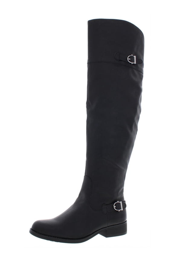 Womens Adarra Faux Leather Stacked Heel Over-The-Knee Boots