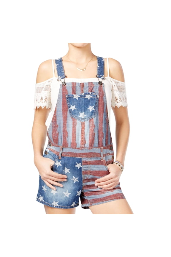 Womens Americana Shortalls, Blue, Juniors, 0