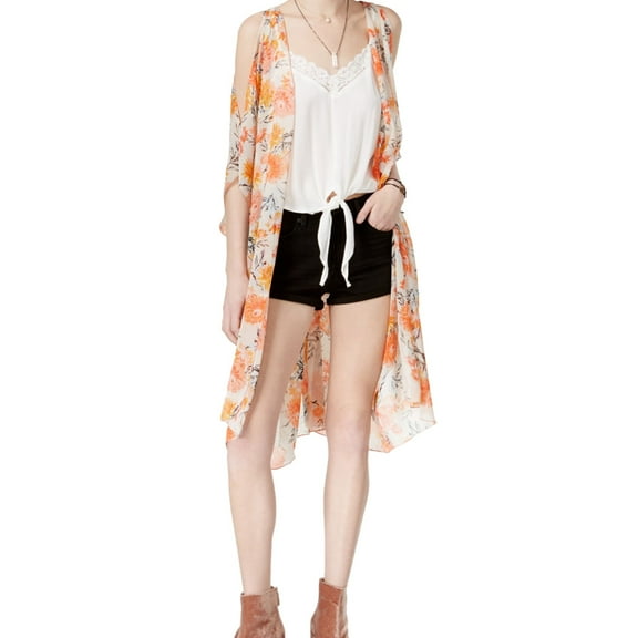 American Rag Womens Cold Shoulder Kimono Sweater, Orange, Juniors, Medium