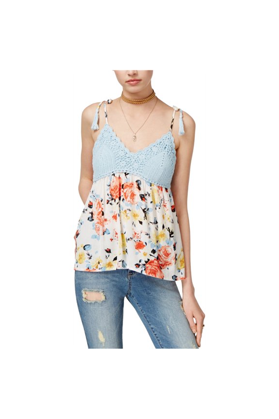 Womens Crochet Trim Knit Blouse, Blue, Medium