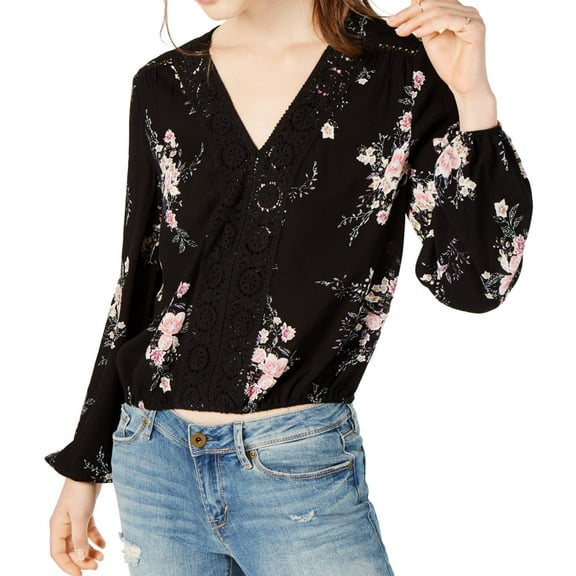 American Rag Womens Crochet Trimmed Pullover Blouse, Black, Juniors, Small