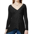 thumbnail image 1 of American Rag Womens Crochet V-Neck Pullover Blouse, Black, XX-Small, 1 of 2