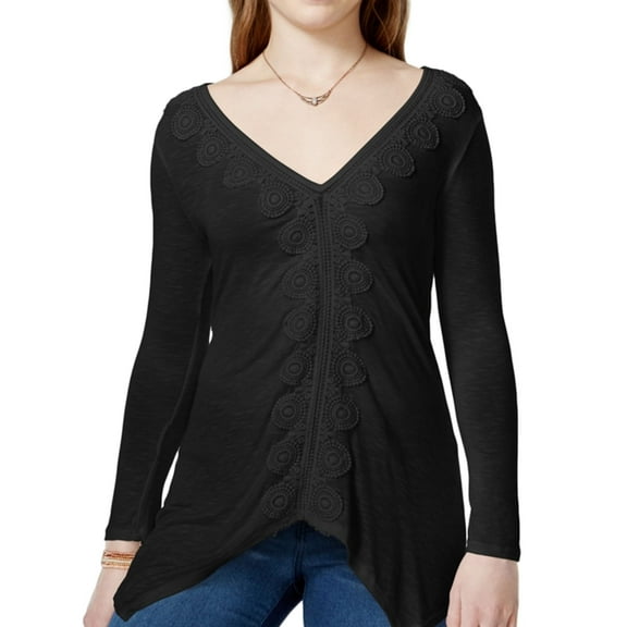 American Rag Womens Crochet V-Neck Pullover Blouse, Black, XX-Small
