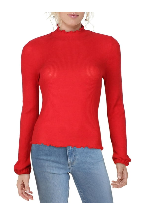 Womens Juniors Ribbed Mock Neck Pullover Top Red XXL