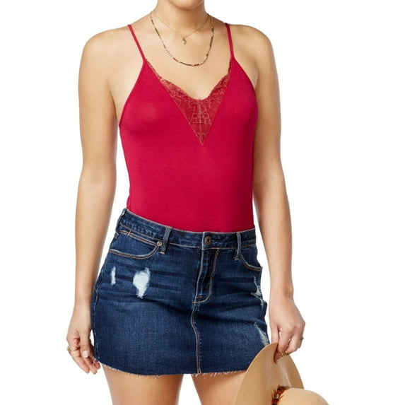 American Rag Womens Lace Trim Bodysuit Jumpsuit, Pink, Small