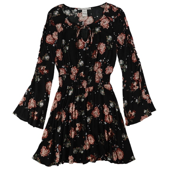 American Rag Womens Lace- Up Bell Sleeve A-line Dress, Black, Juniors, X-Small