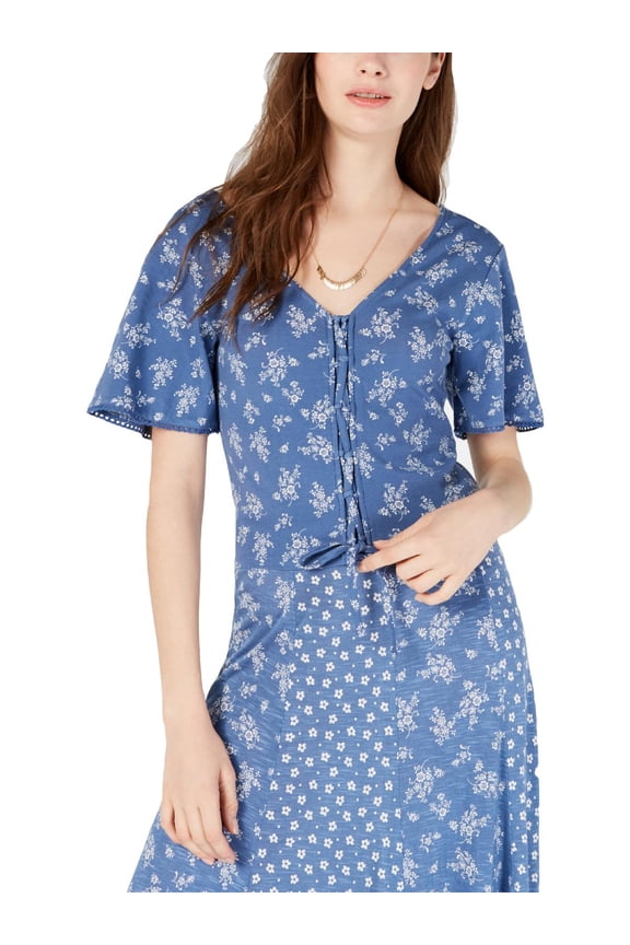 Womens Lace Up Short Crop Top Blue M