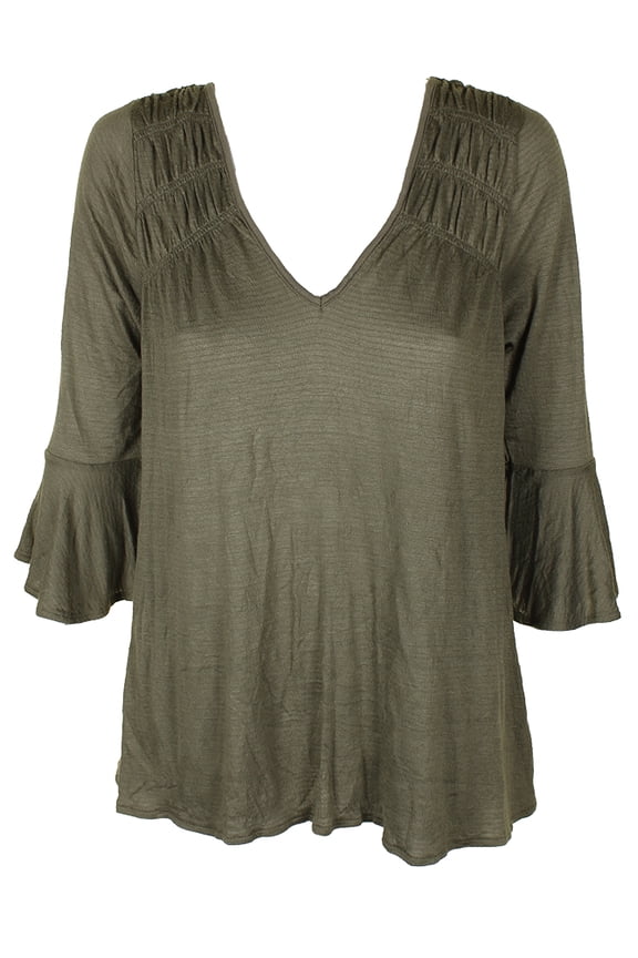 Womens Olive Juniors Ruched Bell-Sleeve Blouse M