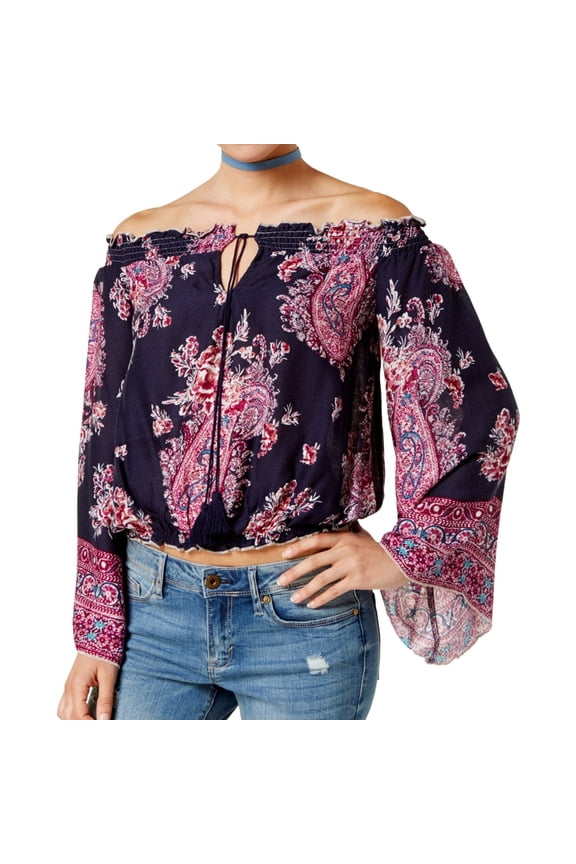 Womens Paisley Peasant Blouse, Blue, X-Small