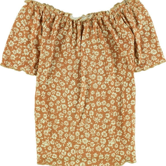 American Rag Womens Ribbed Peasant Blouse, Orange, Juniors, Small