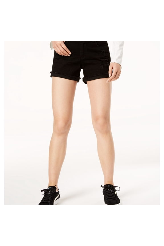 Womens Ripped Casual Denim Shorts, Black, Juniors, 9