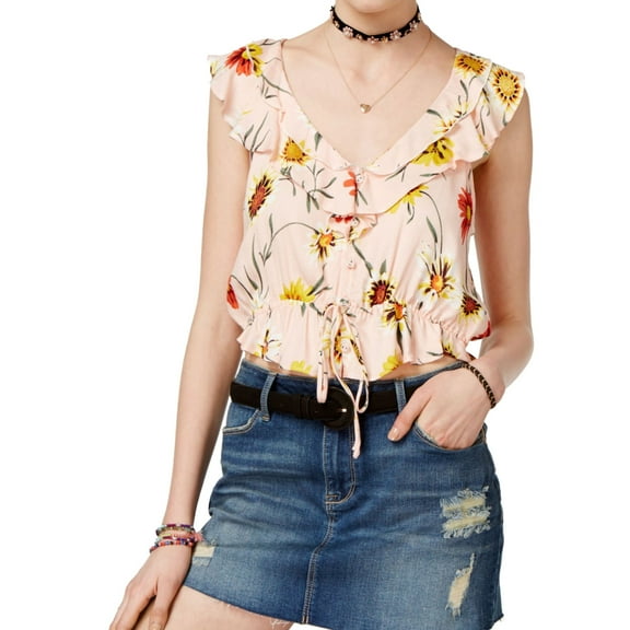 American Rag Womens Ruffle Knit Blouse, Pink, Juniors, Small