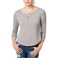 thumbnail image 1 of American Rag Womens Ruffled Henley Shirt, Grey, Small, 1 of 2