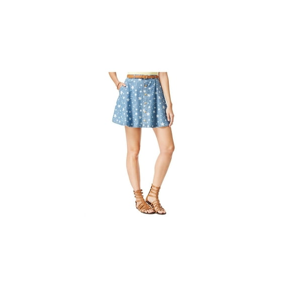 American Rag Womens Star-Print Belted Mini Skirt, Blue, Medium