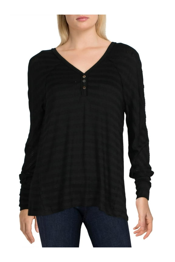 Womens V-neck Comfortable Pullover Top Black XS