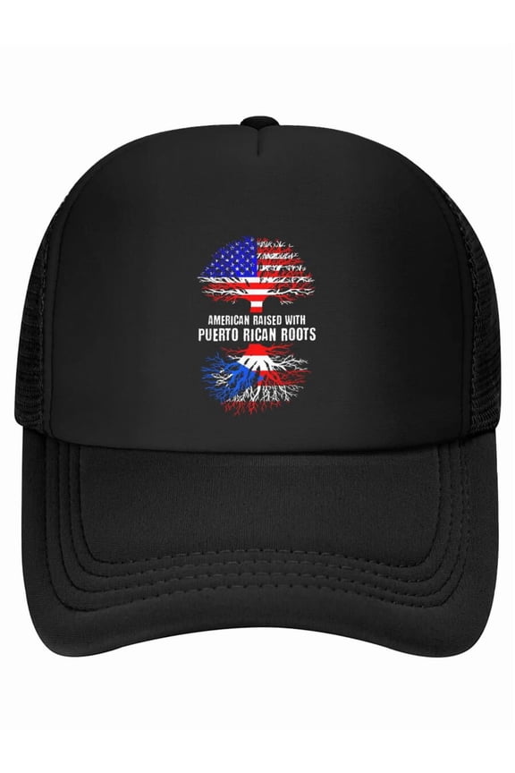 American Raised With Puerto Rican Roots USA Flag Puerto Rico Baseball Cap