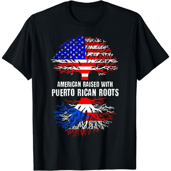 American Raised With Puerto Rican Roots USA Flag Puerto Rico T-Shirt