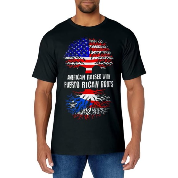 American Raised With Puerto Rican Roots USA Flag Puerto Rico T-Shirt