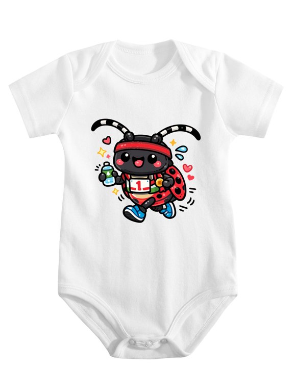 American Raspberry Beetle Marathon Baby Bodysuit, 100% Cotton Short Sleeve Snap Romper, 0-12 Months