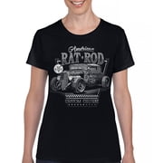 American Rat Rod T-Shirt Hot Rod Custom Culture Route 66 1930s Classic Car Vintage Rusty Cars Garage Womens Tee