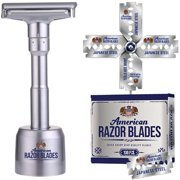 American Razor Blades Adjustable Razor Silver 100 Japanese Steel Blades Kit Classic Adjustable Safety Razor with 100 Japanese Steel Double-Edge Blades