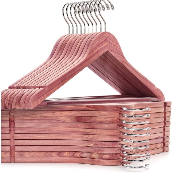 American Red Cedar Hangers, Smooth Finish Wood Coat Hangers with Swivel Hook & Notches