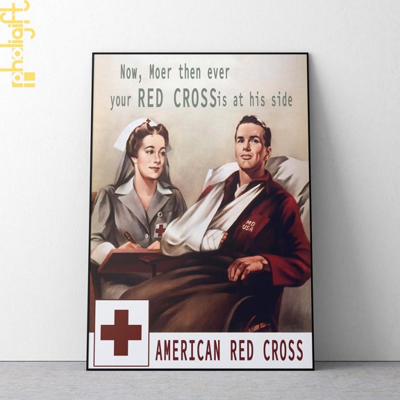 American Red Cross Nurse and Wounded Soldier WWI Unframed Paper Print