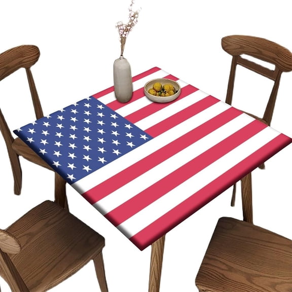 American Red Elastic Edged Fitted Table Cover, 4Th of July Independence Day Square Fitted Table Cloths, for Indoor Holiday Family Banquet and Outdoor Patio Use, Fits to 36 x 36 in Table