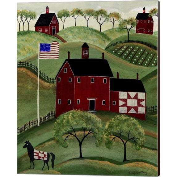 American Red Quilt House by Cheryl Bartley, Canvas Wall Art, 16W x 20H