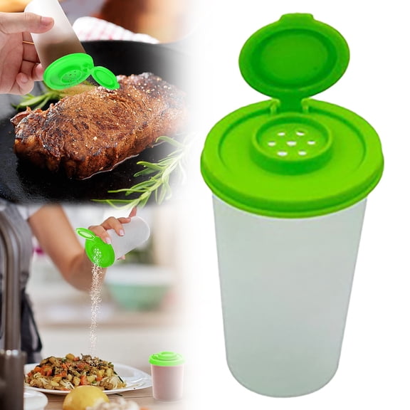 An American Restaurant Home Kitchen Mini Spice Jar (Black, Green) Clearance! Sunjoy Tech Condiment Bottles Proof and Pepper Shakers Clear Plastic Airtight Lids Containers