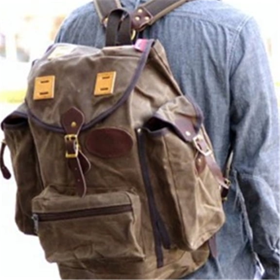 American Retro FR825 Same Heavy Oil Wax Water Repellent Canvas Outdoor Long-distance Backpack,Olive Green