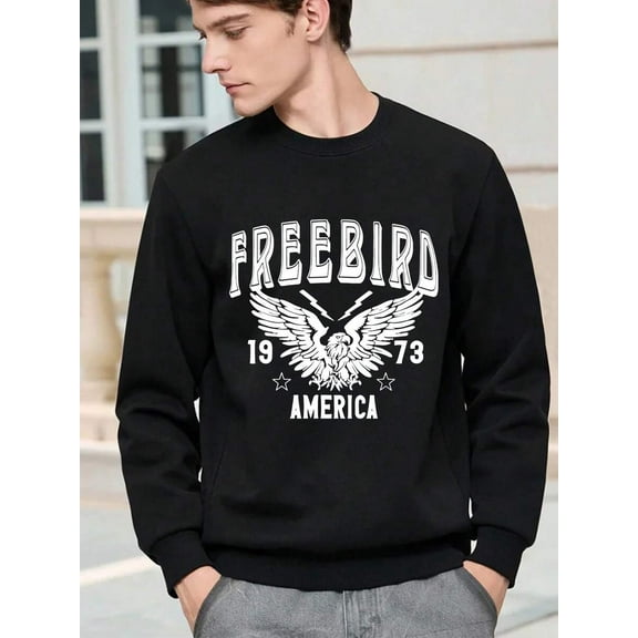 American Retro Heavyweight Hoodie For Men, Autumn And Winter Style, Loose Fit, Brand, 2025 New Model, Simple And Versatile, Autumn Black Crew Neck Top With Personalized Pattern Printing