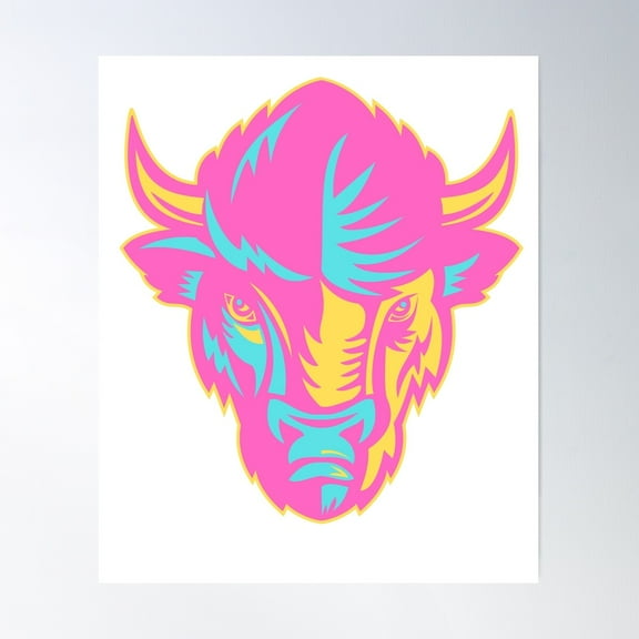 American Retro Neon Bison Head Poster Wall Art, Modern Wall Decor For Living Room Bedroom, 8x12 UNFRAMED