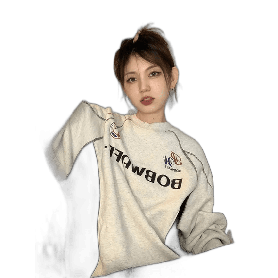 American Retro Raglan Sweatshirt For Women Oversize Autumn Contrast Stitching Round Neck Long Sleeves Loose College Style