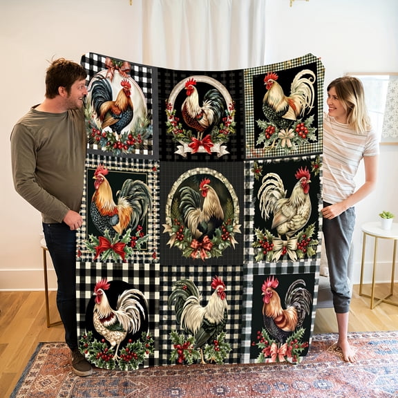 American Retro Rooster Medieval Country Pastoral Theme Flannel Blanket Soft Warm Perfect Gift Holiday Memories Suitable Best Friends Family Ideal Napping Camping Travel And Home Decoration