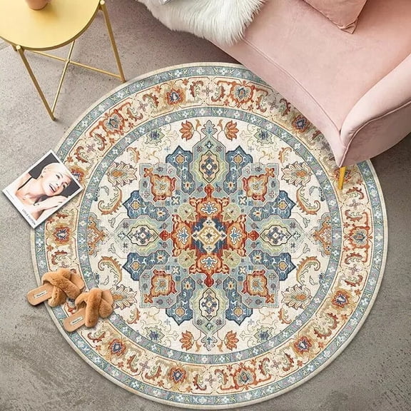 American Retro Round Carpets Home Bedroom Bedside Non-slip Living Room Sofa Coffee Tables Rug Boho Room ration Chair Mat