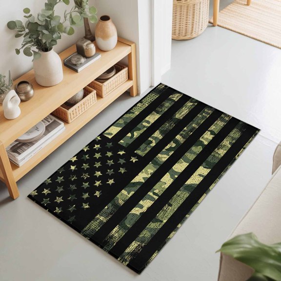 American Retro Stars and Stripes Flag Rectangle Rug 2'x3' Forests Army Camouflage Washable Area Rugs for Living Room Bedroom Entryway Non Slip Entrance Door Mat Indoor Floor Carpet