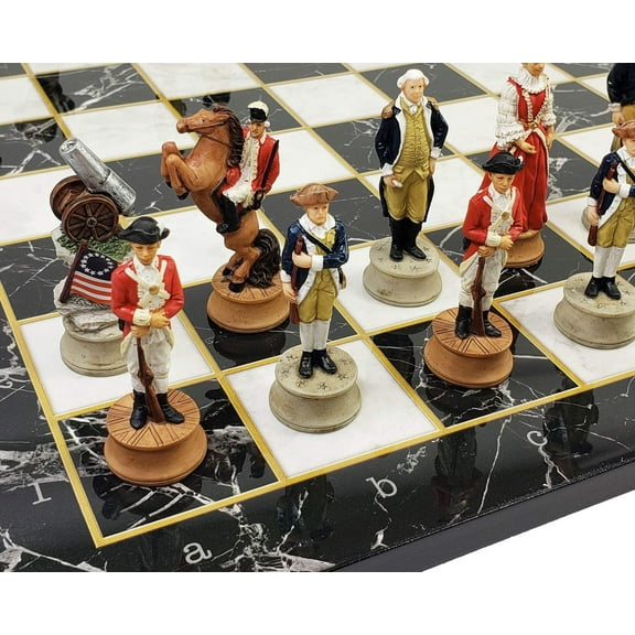 American Revolutionary War Chess Set W/ 17" Black Faux Marble Board Revolution