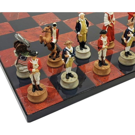 American Revolutionary War Chess Set with 16" Black and Red Board Revolution
