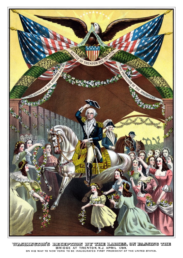 American Revolutionary War print of General George Washington on horseback Canvas Art - John ParrotStocktrek Images (12 x 17)