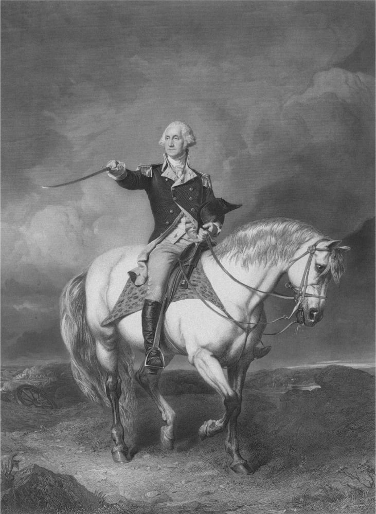 American Revolutionary War print of General George Washington on horseback Canvas Art - John ParrotStocktrek Images (12 x 17)