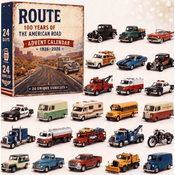The American Road Advent Calendar 2026 24-Day Countdown Advent Calendar 24 Vehicles Collectible Ornaments Countdown Gift Holiday Gift for Fans and Collectors