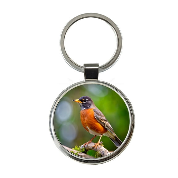 American Robin Backyard Bird Metal Round Keychain