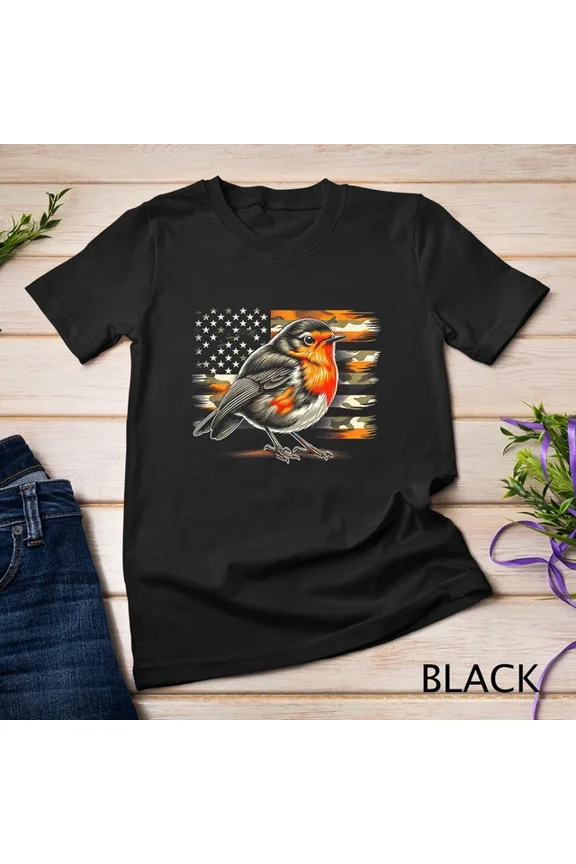 American Robin Vector Usa Flag T-Shirt Unisex S-5XL Hot Trending Shirt, Vintage Birthday Gift