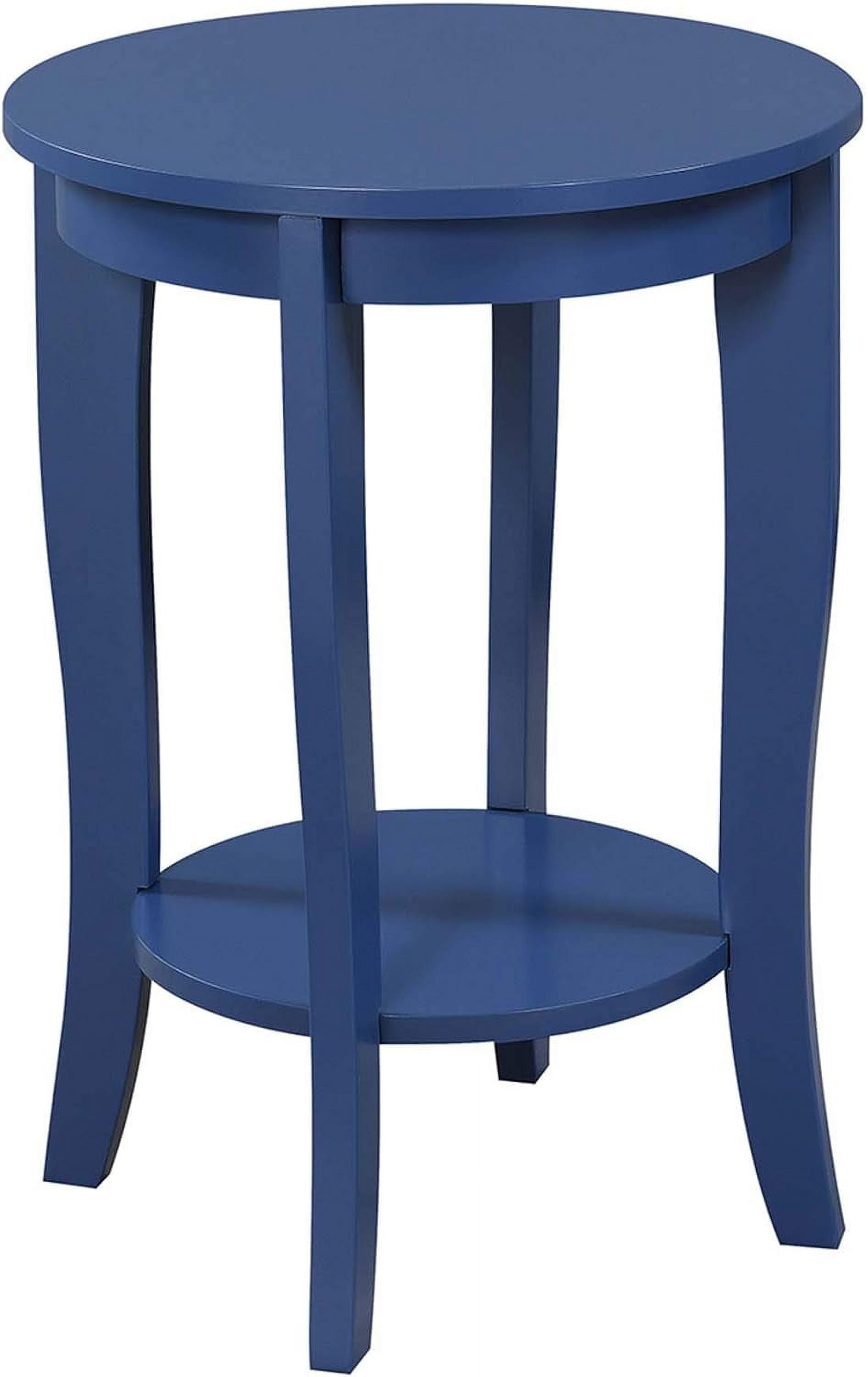 Cobalt Blue Round Wood End Table with Shelf