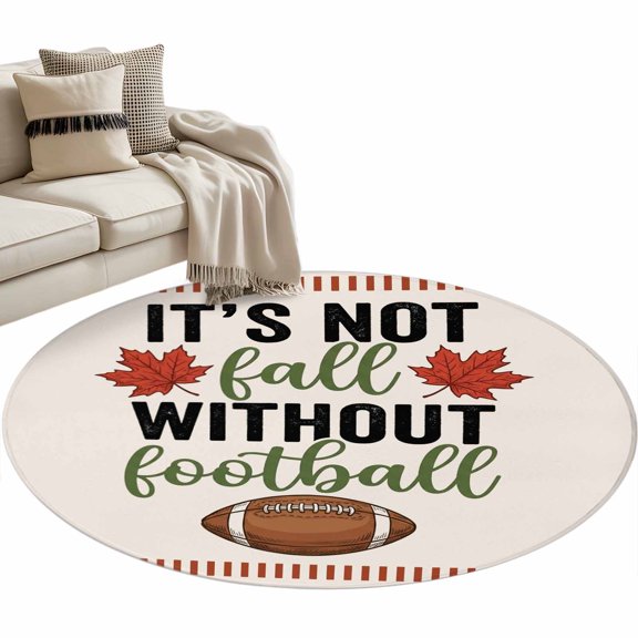 American Rugby Round Rug 3ft Washable Circle Entryway Rugs Non Slip Fall Maple Leaves Brown Football Sports Area Rug Indoor Floor Carpet for Bedroom Kitchen Living Room Office Dining Room Nursery