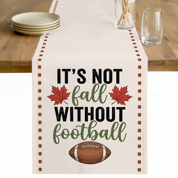 American Rugby Table Runner - 48 Inch Long Fall Maple Leaves Brown Football Sports Cotton and Linen Blended Dress Scarves Farmhouse Table Runner for Kitchen Dining, Coffee Table, 13" x 48"