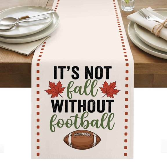 American Rugby Table Runner Fall Maple Leaves Brown Football Sports Tablerunners 16 x 72 Inch, Table Decorations Tabletop Scarf for Summer Gathering Holiday Farmhouse Kitchen Dining Decor