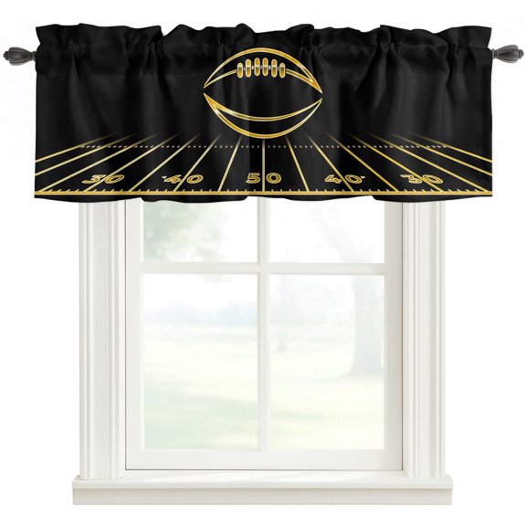 American Rugby Valances for Windows Farmhouse Kitchen Curtains Valances Rod Pocket Valance Curtains for Windows Minimalist Golden Ball Sports Text Striped Window Valances for Bathroom Bedroom 42"x12"