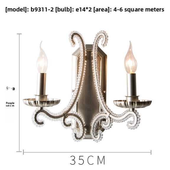 American Rustic Crystal Wall Sconce with LED Light, Vintage French Style Wall Lamp for Living Room, Bedroom, Bedside, Hallway